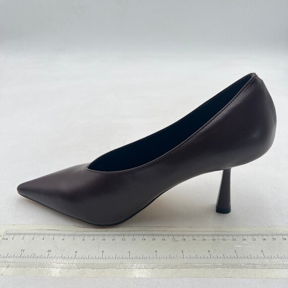 miss left Brown Classic V-Cut Pointed Toe Pumps Slip On High Heel Elegant Shoes - Picture 2 of 8